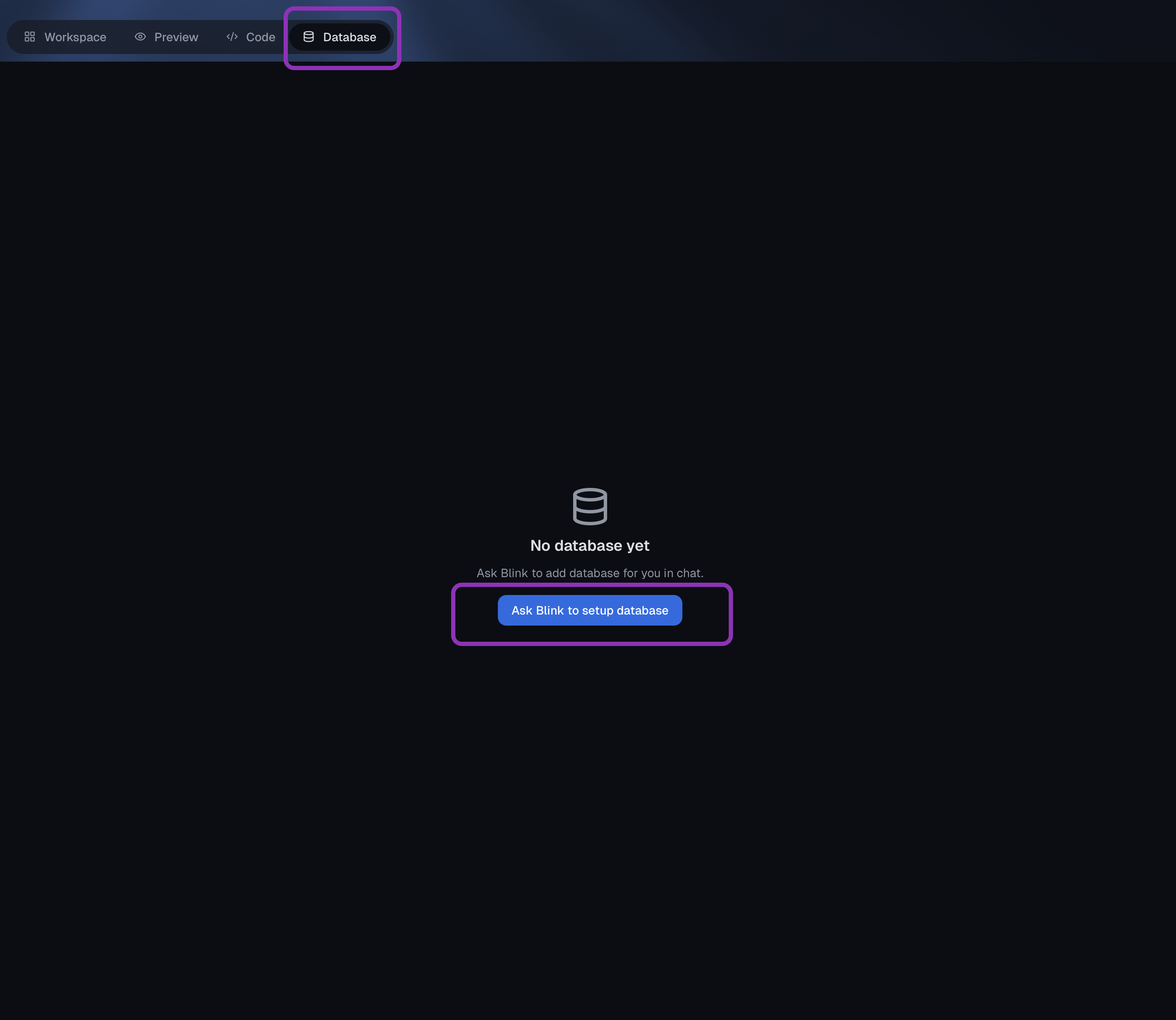 Blink Setup database