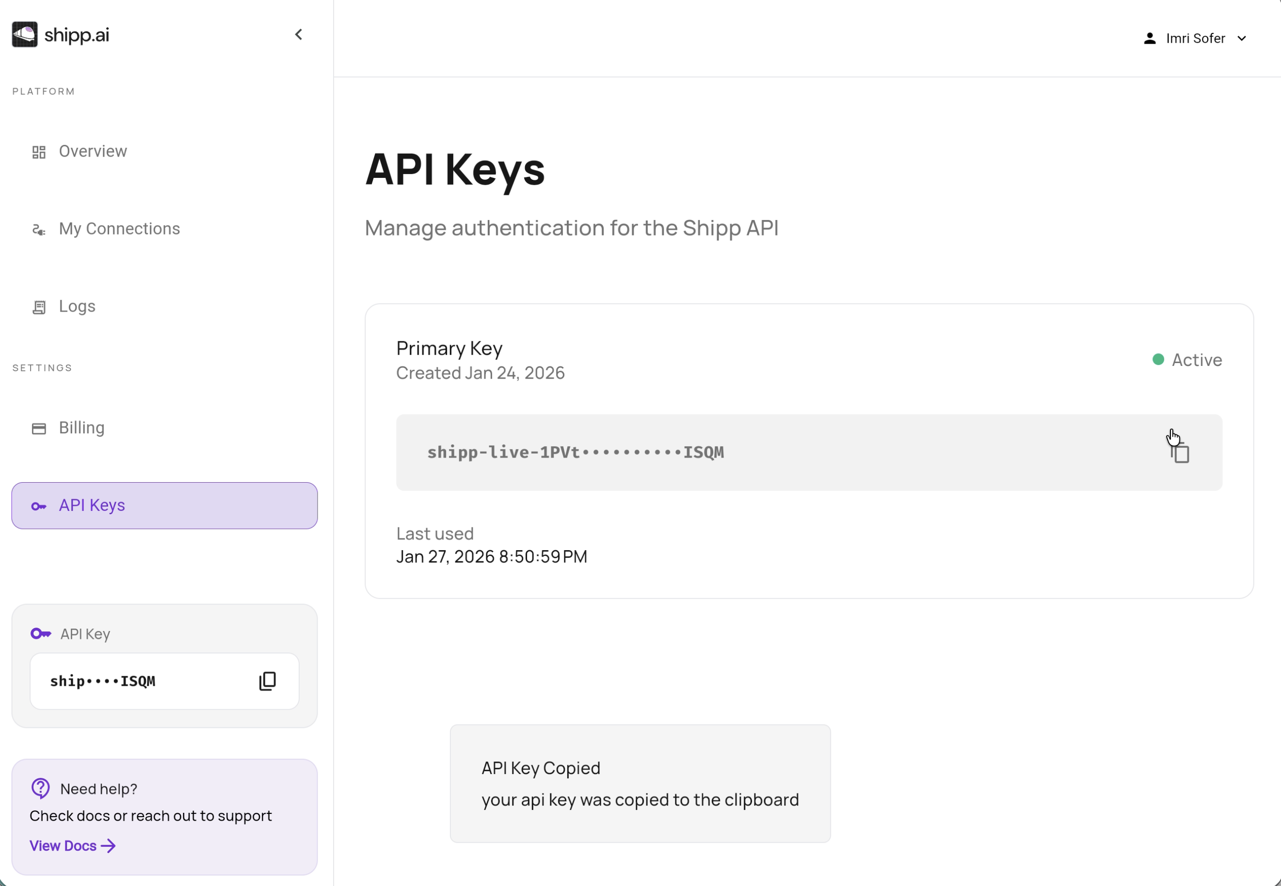 Shipp API Key